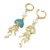 Natural Cultured Freshwater Pearl & Brass Enamel Hoop Dangle Earrings for Women EJEW-JE07268-01-4