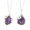 Raw Natural Amethyst Nuggets with Flower Wire Wrapped Pendant 304 Stainless Steel Cable Chain Necklaces NJEW-TA00269-4