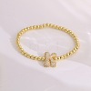 Brass Micro Pave Clear Cubic Zirconia Beaded Stretch Bracelets for Women FS-WGB95F4-20-1
