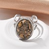 Oval Natural Leopard Skin Jasper Finger Rings RJEW-M062-02P-16-4