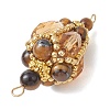 Bohemian Natural Tiger Eye Round with Glass Beaded Teardrop Links Connector Charms PALLOY-MZ01227-01-4
