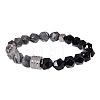 Natural Map Stone & Obsidian Beaded Stretch Bracelets for Men LN1122-2-1