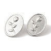 304 Stainless Steel Oval with Flower Stud Earrings EJEW-C114-26P-2