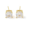 Square Brass Stud Earrings with Clear Glass for Women X-EJEW-L285-006G-1
