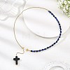 Natural Lava Rock & Evil Eye Lampwork 304 Stainless Steel Cable Chain Lariat Necklaces for Women NJEW-JN06651-1