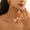 Stainless Steel Hollow Teardrop Pendant Necklace & Stud Earrings & Ring Sets for Women AU4910-3