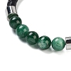 Natural Fuchsite Round Bead Braided Leather Cord Bracelets for Men Women BJEW-A009-11P-01-2