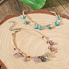 Bohemian Style Synthetic Turquoise and Natural Amethyst Chip Tassel Raffia Cord Double Layer Anklets FS-WGA75A5-03-1