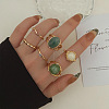 6Pcs Oval/Flat Round Alloy Resin Finger Rings FS-WG08CD1-08-1