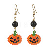 Halloween Glass Seed Beads Woven Dangle Earrings for Women EJEW-MZ00780-3