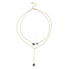 Natural Paua Shell Geometric Y Pendant Brass Double Layered Necklaces NJEW-JN06532-02-3