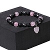 Natual Black Obsidian & Synthetic Non-magnetic Hematite & Natural Rose Quartz Beads Charm Bracelets AC2290-4-1