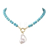 Natural Baroque Keshi Pearl Teardrop Pendant Round Dyed Synthetic Turquoise Beaded Necklaces for Women NJEW-JN06313-4