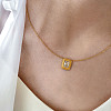 304 Stainless Steel Pave Clear Cubic Zirconia Geometric Pendant Necklaces for Women WG0942B-02-1