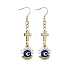 Handmade Seed Evil Eye & Cross Dangle Earrings EJEW-MZ00227-05-1