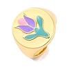 Round with Tulip Brass Enamel Open Cuff Rings RJEW-U009-05C-G-1