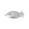 Brass Micro Pave Clear Cubic Zirconia Fish Links Connector Charms KK-K399-06P-1