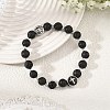 Natural Lava Rock Round Beaded Stretch Bracelets with 304 Stainless Steel Cross Tree of Life for Women BJEW-JB14251-1