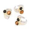 Natural Black Agate & Natural Tiger Eye with Brass Cuff Open Rings RJEW-B163-01GP-02-4