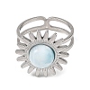 Natural Larimar Cabochons & Stainless Steel Cuff Open Rings RJEW-JR01090-02-4