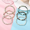 Natural Gemnstone & Brass & Shell Pearl Beaded Stretch Bracelets for Women BJEW-JB13499-1