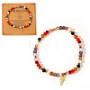 Natural Stone and Glass Faceted Rondelle Beaded Stretch Bracelets with Brass Religion Cross Charms for Women KR8721-5-1