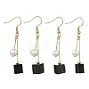 Natural Banded Agate(Dyed & Heated) & 304 Stainless Steel and Natural Cultured Freshwater Pearl Dangle Earrings EJEW-JE07108-3