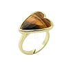 Heart Brass Natural Tiger Eye Finger Rings RJEW-D304-01G-D-2