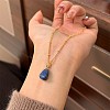 Natural Lapis Lazuli Teardrop Pendant Alloy Satellite Chain Necklaces for Women WGEDD51-03-1