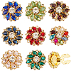 8Pcs 8 Colors Flower Brass & Glass Rhinestone Cufflinks FIND-CY0002-39-1