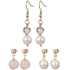 3 Pairs 304 Stainless Steel Natural Cultured Freshwater Pearl Round Earring Sets EJEW-JE06817-02-2