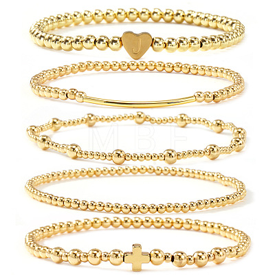Brass and Stainless Beaded Stretch Bracelet Sets VB9693-4-1