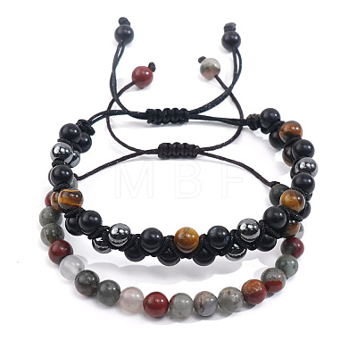 2Pcs 2 Styles Natural Mixed Round Gemstone Braided Bead Bracelets for Men CQ3741-1