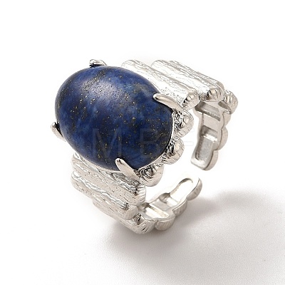 Natural Dyed Lapis Lazuli Oval Open Cuff Ring RJEW-P082-03P-18-1