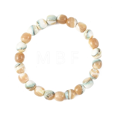 Dyed Natural Seashell Shell Round Beaded Stretch Bracelets for Women BJEW-JB14397-1