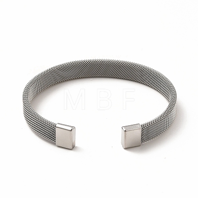 304 Stainless Steel Flat Mesh Chains Shape Open Cuff Bangle for Women BJEW-C0033-06P-1