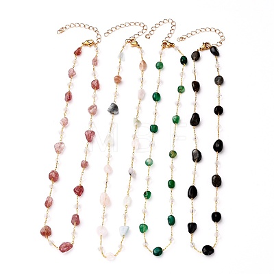 Nuggets Natural Gemstone Beaded Necklaces NJEW-JN03188-1