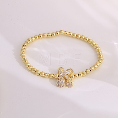 Brass Micro Pave Clear Cubic Zirconia Beaded Stretch Bracelets for Women FS-WGB95F4-20-1