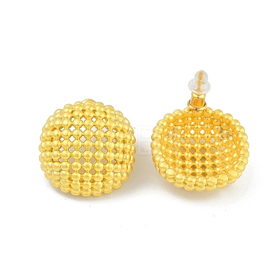 Hollow Half Round Brass Stud Earrings EJEW-Q391-21G-01-1