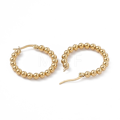 201 Stainless Steel Round Beaded Hoop Earrings with 304 Stainless Steel Pins for Women EJEW-B016-01D-G-1