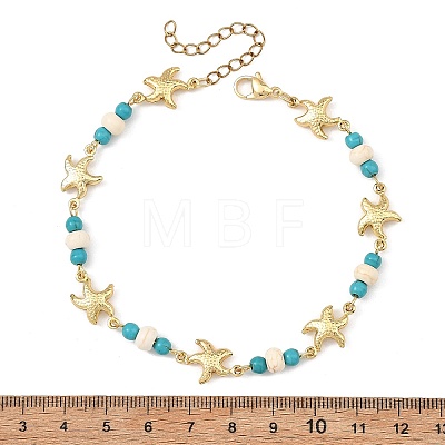 Ocean Dyed Synthetic Turquoise Beads & 304 Stainless Steel Link Chain Anklets GG-AJEW-AN00833-03-1