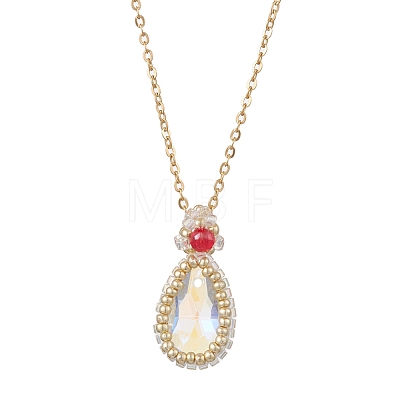 Glass Teardrop Pendant Necklaces NJEW-MZ00066-03-1