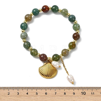 Natural Indian Agate Round Beads Stretch Bracelets BJEW-JB14145-02-1