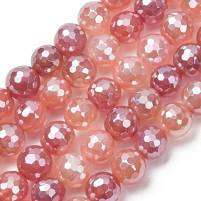 Electroplated Natural Agate Beads Strands G-B191-A07-8mm-15-1