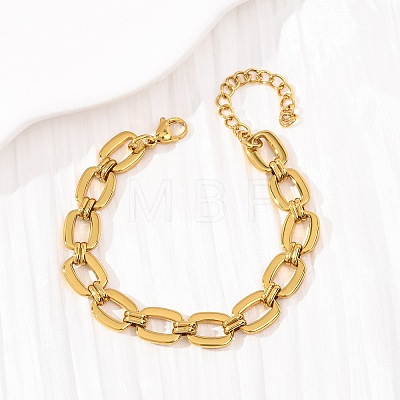 304 Stainless Steel Rectangle Link Chain Bracelets for Women BJEW-F536-18G-1