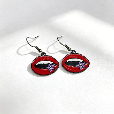 Gothic Alloy Red Enamel Dangle Earrings WGCC792-04-1