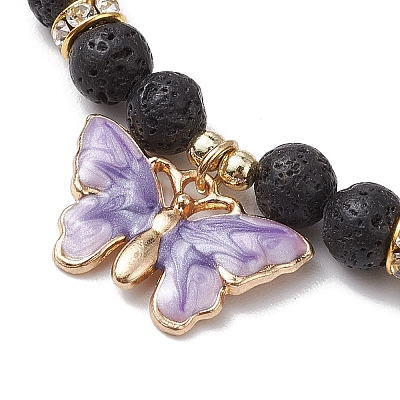 Round Natural Lava Rock Beads Stretch Bracelets for Women BJEW-JB11401-1