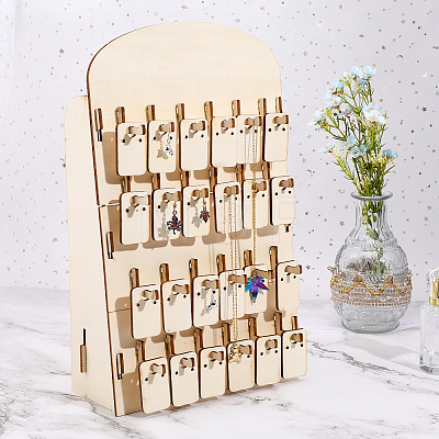 4-Tier Wood Earring Display Card Stands ODIS-WH0054-01-1