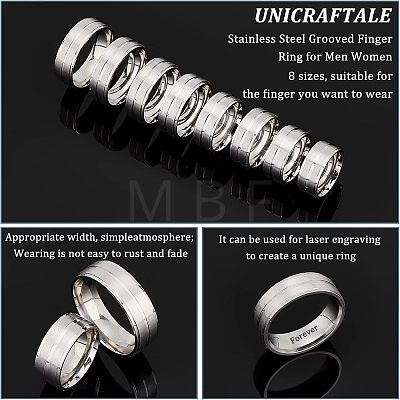 DICOSMETIC 16Pcs 8 Size 316 Stainless Steel Grooved Finger Ring for Men Women RJEW-DC0001-09A-1