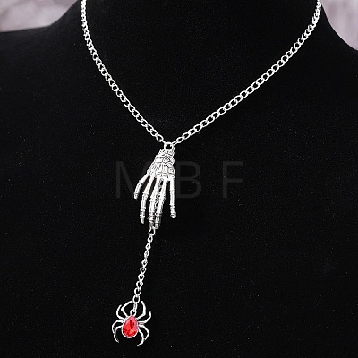 Halloween Zinc Alloy & Iron Ruby Rhinestone Pendant Necklaces FS-WG5FEAB-01-1